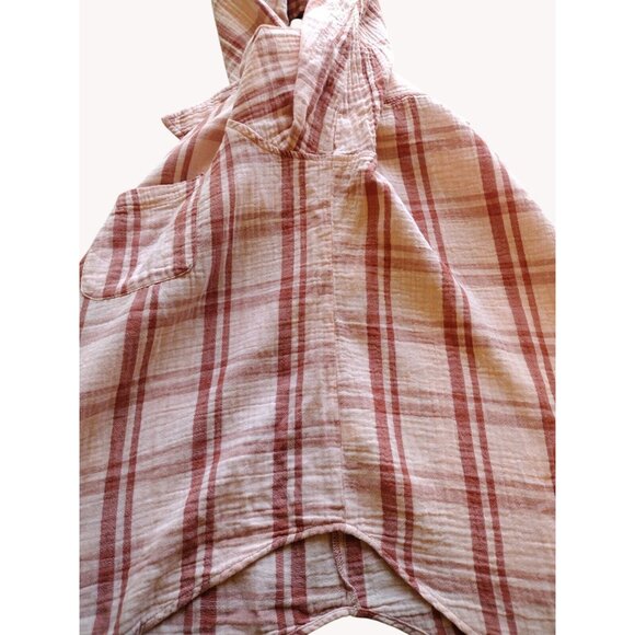 Universal Thread Top XL Plaid Button Up Pocket Long Sleeve Salmon Pink - Picture 11 of 11